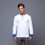 Maceoo // Long Sleeve Polo // Racer White + Blue (L)