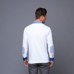Maceoo // Long Sleeve Polo // Racer White + Blue (L)