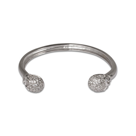 Silver Skull Bangle with Clear Cubic Zirconia (Small)