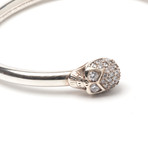 Silver Skull Bangle with Clear Cubic Zirconia (Small)