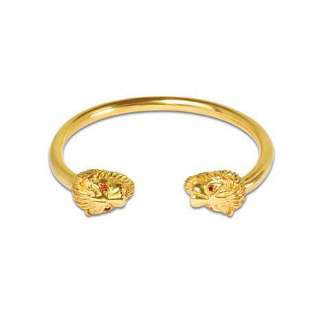 Gold Lion Head Bangle with Red Cubic Zirconia (Small)