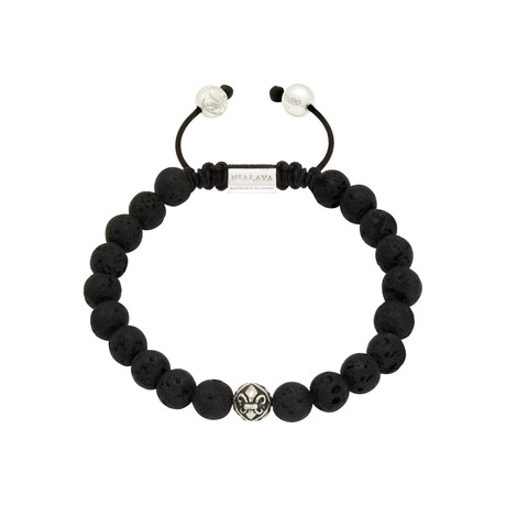 Lava Stone Bead Bracelet with Silver Logo Ball (Medium)