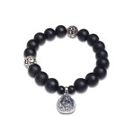 Matte Onyx Bead Bracelet with Logo Balls and Silver Charm (Medium)