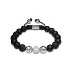 Matte Onyx Bead Bracelet with Logo Balls and Clear CZ (Medium)