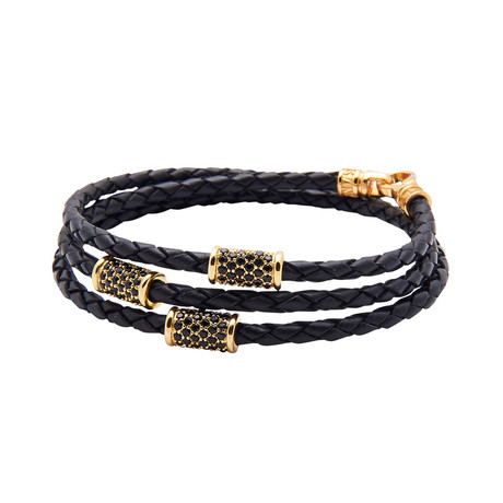 Triple Wrapped Braided Black Bolo Cord with Gold Plated Tubes (Medium)