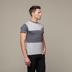 Stripe Block Tee // Heather Grey + Oxblood (S)