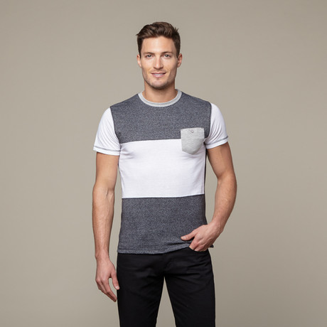 Stripe Block Tee // White + Heather Grey  (S)