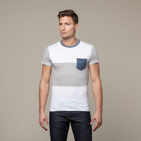 Stripe Block Tee // White + Indigo (S)