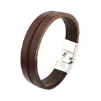 Brown Double Strap Leather Latch Bracelet