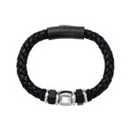 Black Steel Beaded Leather Bracelet