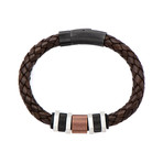 Brown Steel Beaded Leather Bracelet