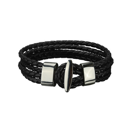 Quad Braided Black Leather Bracelet