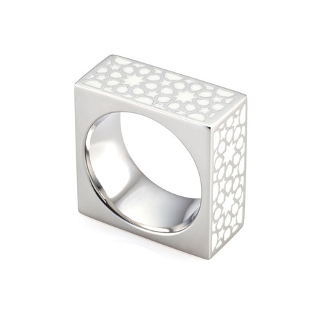 Cube Stainless Steel Ring // White (Size 5)