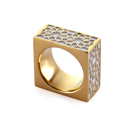 Cube Gold Ring // White (Size 5)
