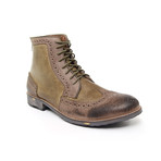 Ecru Leather Brogue Wingtip Angus Boots (Euro: 40)