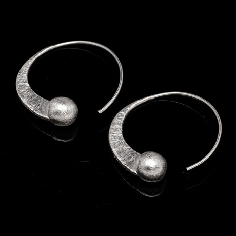 Brushed Swirly Earrings with Silver Ball