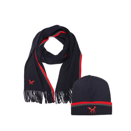 Merino Wool Scarf + Beanie Bundle // Navy Edge