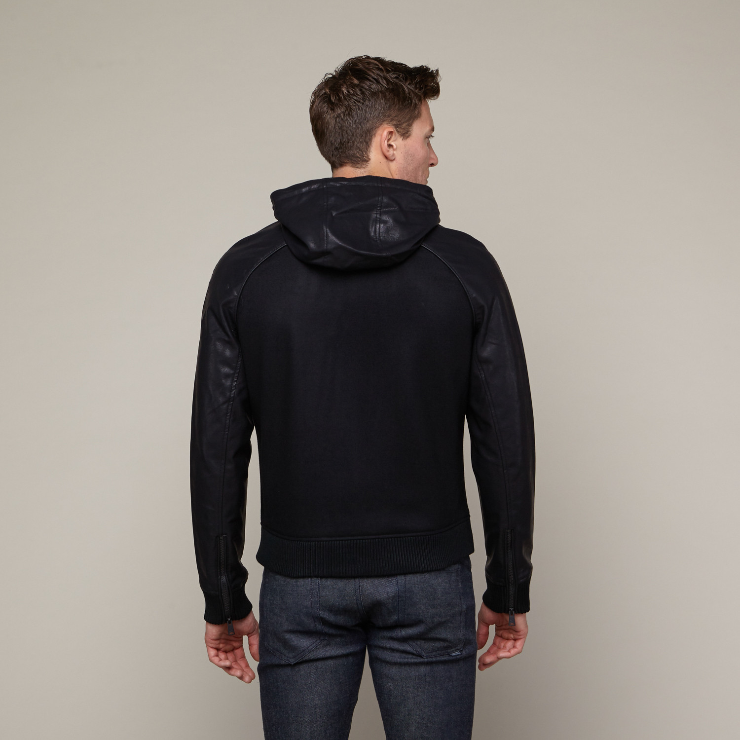 Rogue // Wool + Faux Leather Hooded Jacket // Black (S) - Rogue State ...