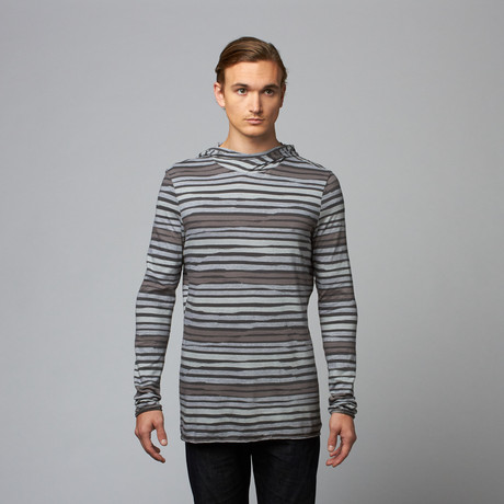 Thick-N-Thin Overdyed Striped Hoodie // Grey (S)