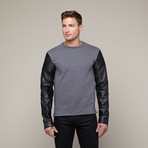 Faux Leather Sleeved Sweatshirt // Grey (S)