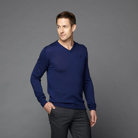 Cotton V-Neck Sweater // Navy (S)