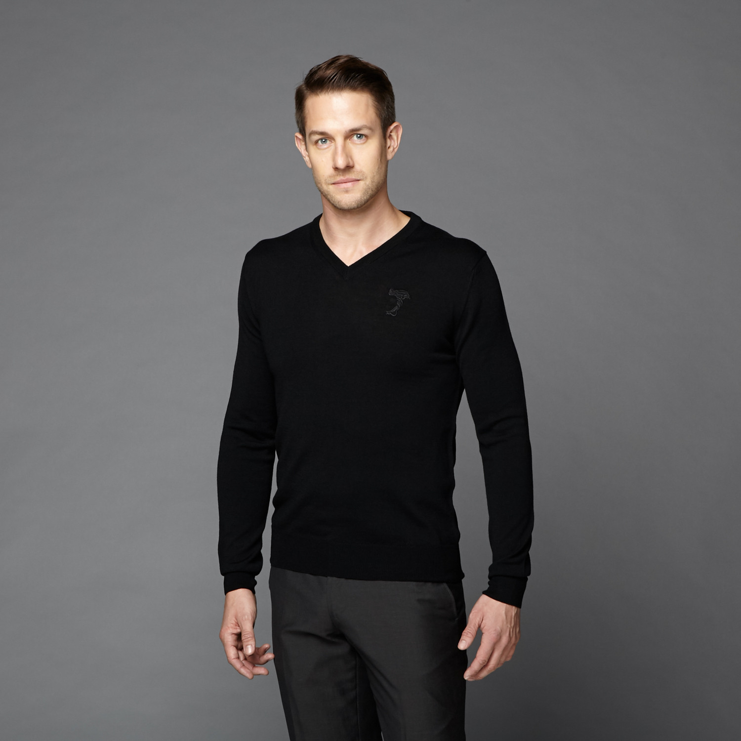 Versace // Wool V-Neck Sweater // Black 