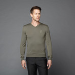 Merino Wool V-Neck Sweater // Green (S)