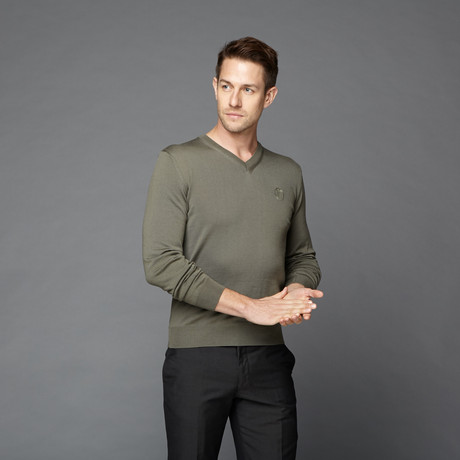 Merino Wool V-Neck Sweater // Green (S)