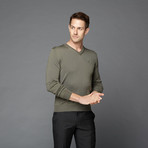 Merino Wool V-Neck Sweater // Green (S)