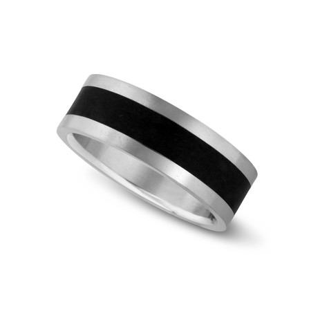 Brushed Finish Titanium Carbide Ring With Carbon Fiber Inlay (Size 10.5)