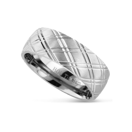 Brushed Argyle Design Titanium Ring (Size 7)