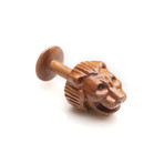 Hand-Carved Lion Head Cufflinks (Mahogany)