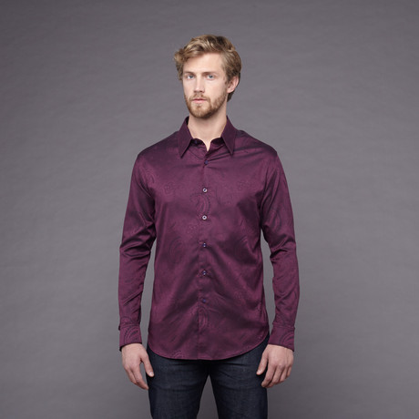 Centerbe Long Sleeve Woven Shirt // Wine (XS)