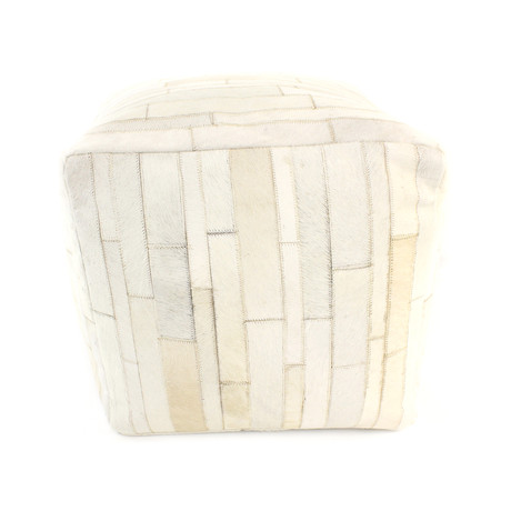 Striations in Ivory // Cow Hide Pouf