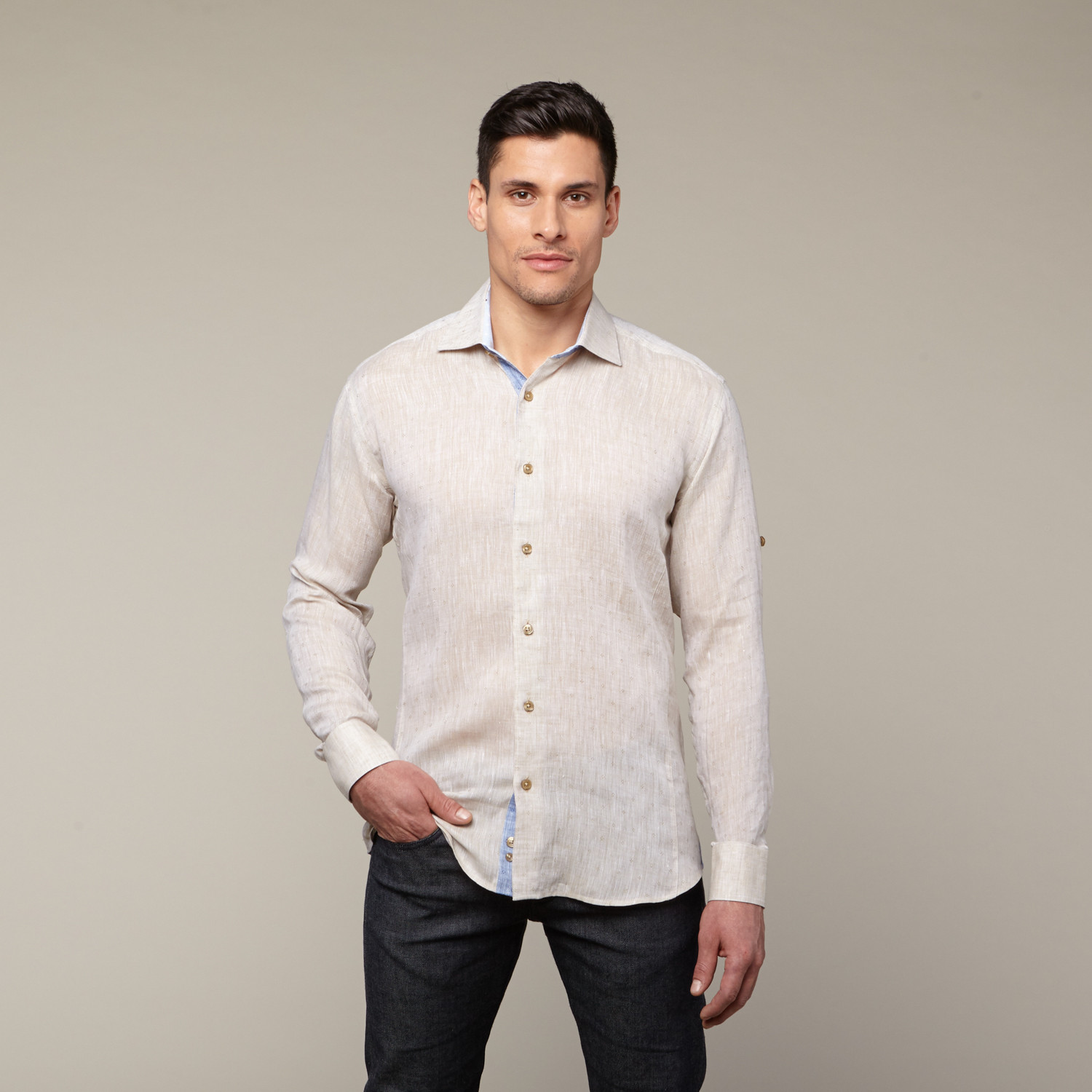 Vidal Button-Up Shirt // Beige (S) - BERTIGO - Touch of Modern