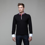 Long Sleeve Pique Polo // Black + Gingham (S)