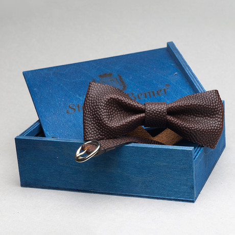 Basketball Leather Bowtie // Brown