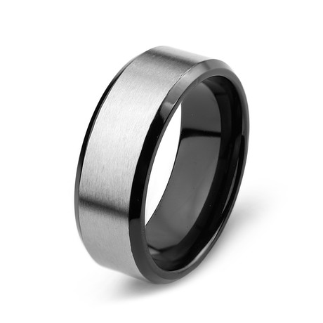 Black Rimmed Brushed Titanium Ring (Size 7)