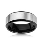 Black Rimmed Brushed Titanium Ring (Size 7)