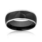 Crucible Black Plated Stainless Steel Ring with Grooved Lines (Size 6)