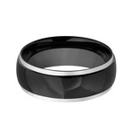 Crucible Black Plated Stainless Steel Ring with Grooved Lines (Size 6)