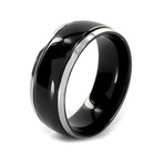 Crucible Black Plated Stainless Steel Ring with Grooved Lines (Size 6)