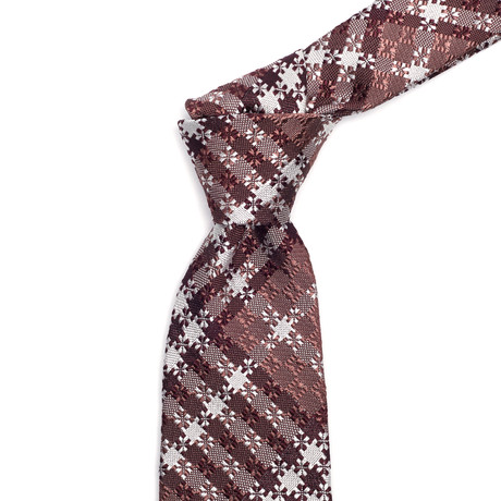 Silk Floral Accent Check Tie // Brick