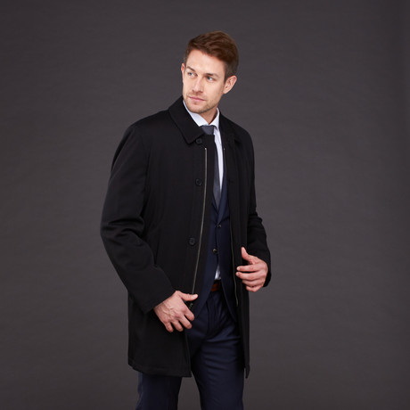 Loro Piana Textured Wool Weatherproof Coat // Black (S)