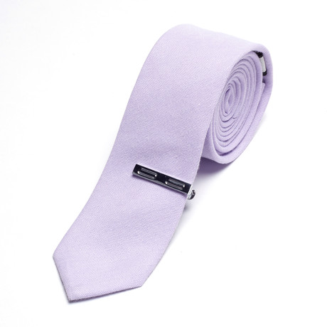 Solid Chambray Skinny Tie + Tie Bar // Lavender