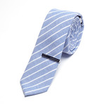 Stripe Skinny Tie + Tie Bar // Blue