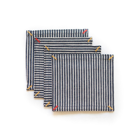 Hickory Stripe Coasters // Set of 4 (Indigo)