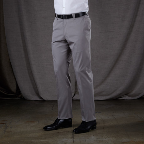 Melvin Flat Front Stretch Cotton Trousers // Silver (34R)