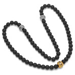 Two-Way Wrapped Stretch Black Lava Bracelet Stainless Steel + 18K Gold Plated Accent