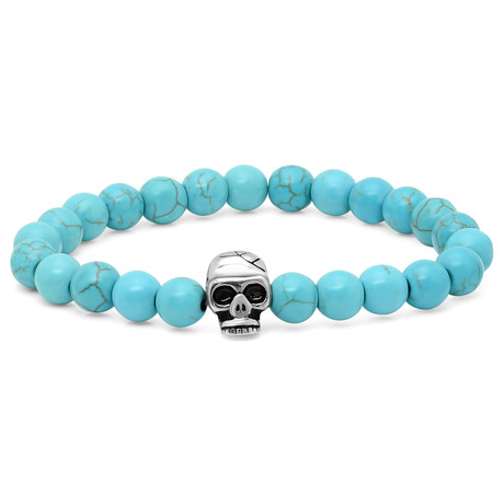Turquoise Beaded Bracelet + Stainless Steel Skull